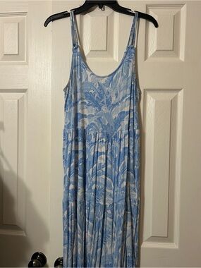 Tommy Bahama Pale Blue and White Tropical Dress